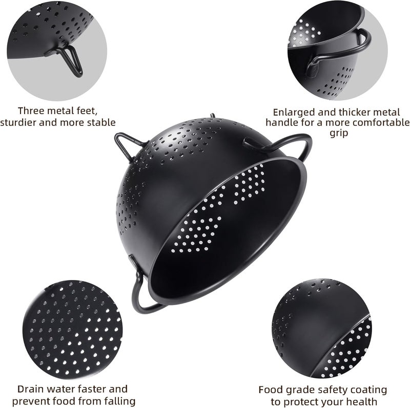BeFare Metal Colander 5 Quart Powder Coated Self-draining Metal Strainer with Base,Kitchen Pasta Fruit Vegetable Basket with Double Handles (Light Black) - Image 5